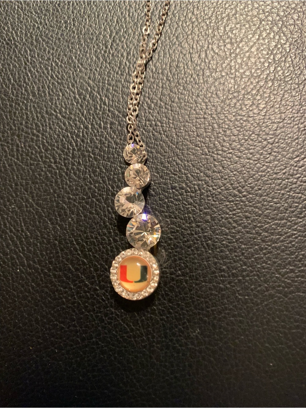 Crystal Drop Pendant Necklace with Team Logo Accent - Clear